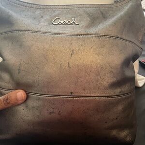 GUC Coach Silver Metallic Leather Hobo bag W:13.8xH: 11.0x D2.8